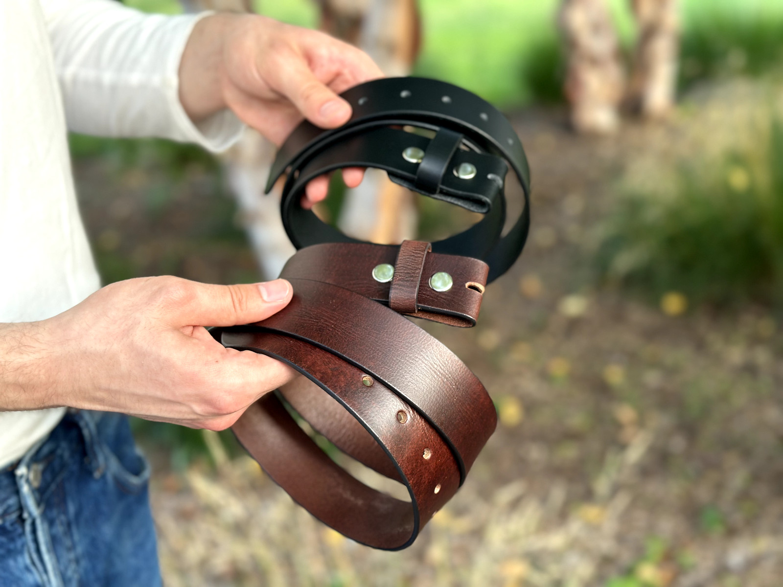 Handmade Genuine Men’s Belt Full Grain Leather Without Buckle Heavy Duty Western
