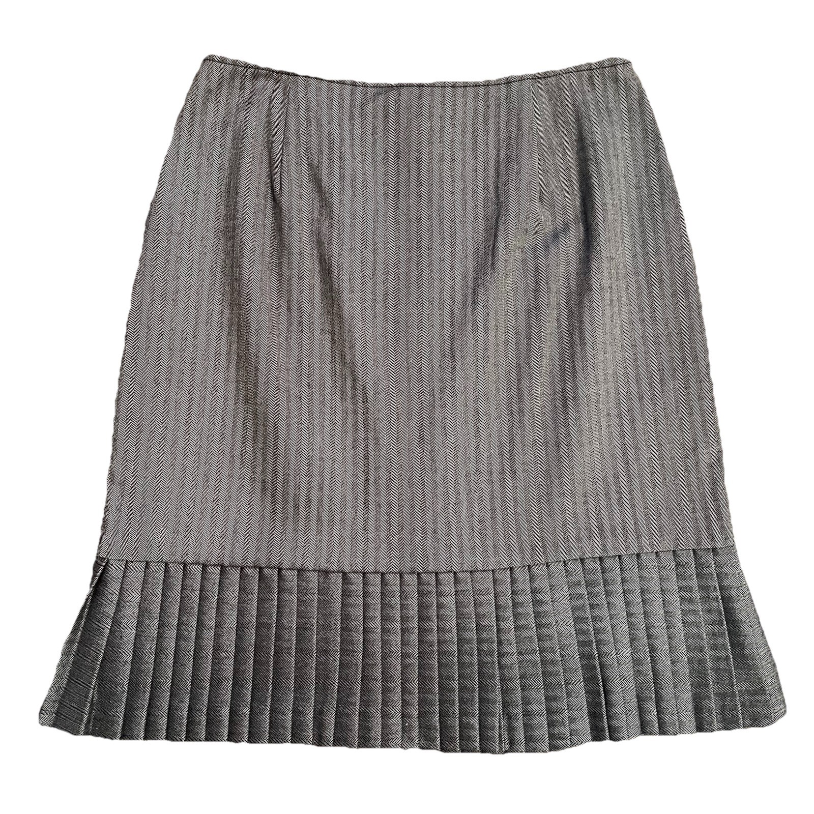 Gray Herringbone Pleated Ruffle Skirt Sz 6 Elevated Basic Career Capsule