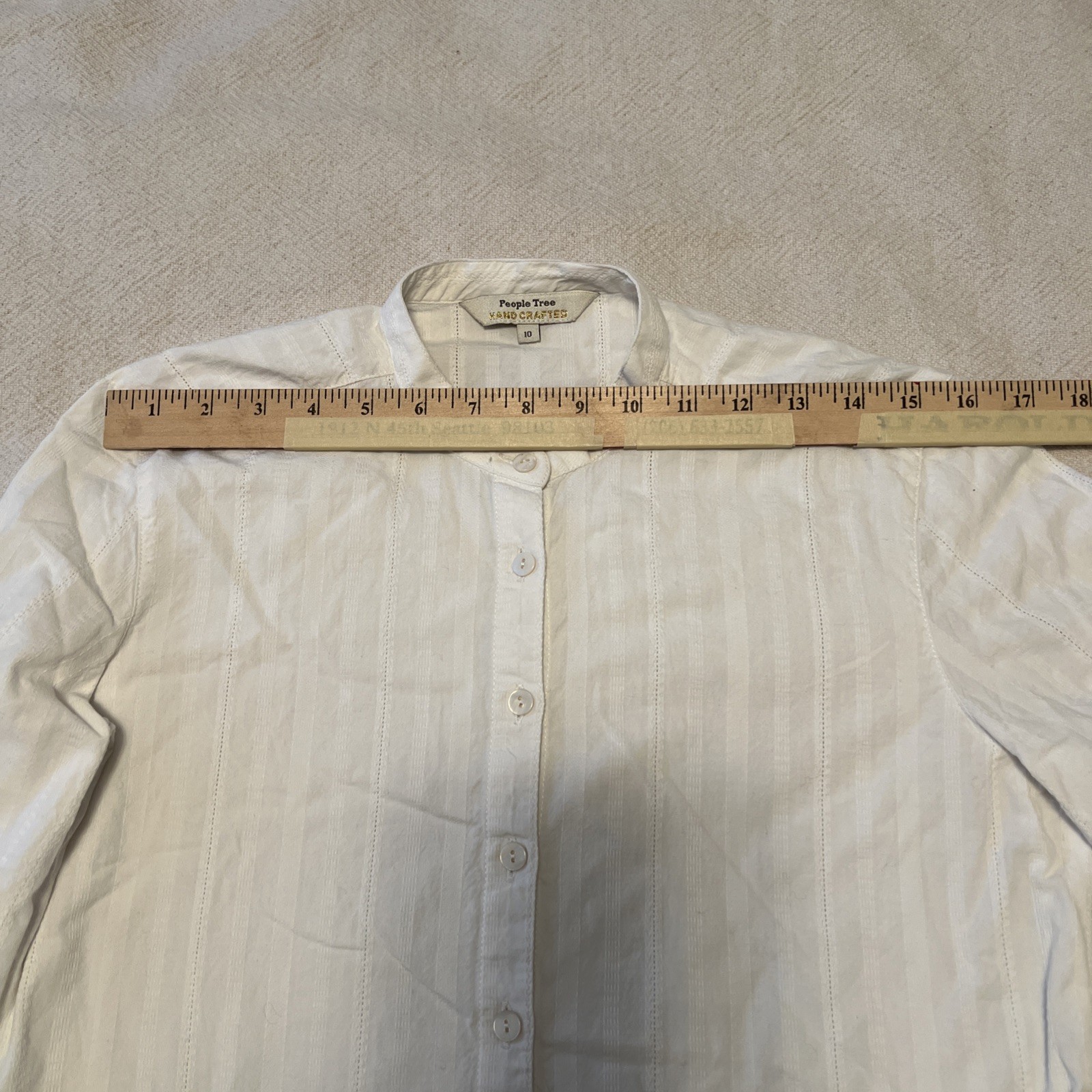 Sz 10 Embroidered 100 Cotton Ivory Button Down Rouch Sleeve Detail
