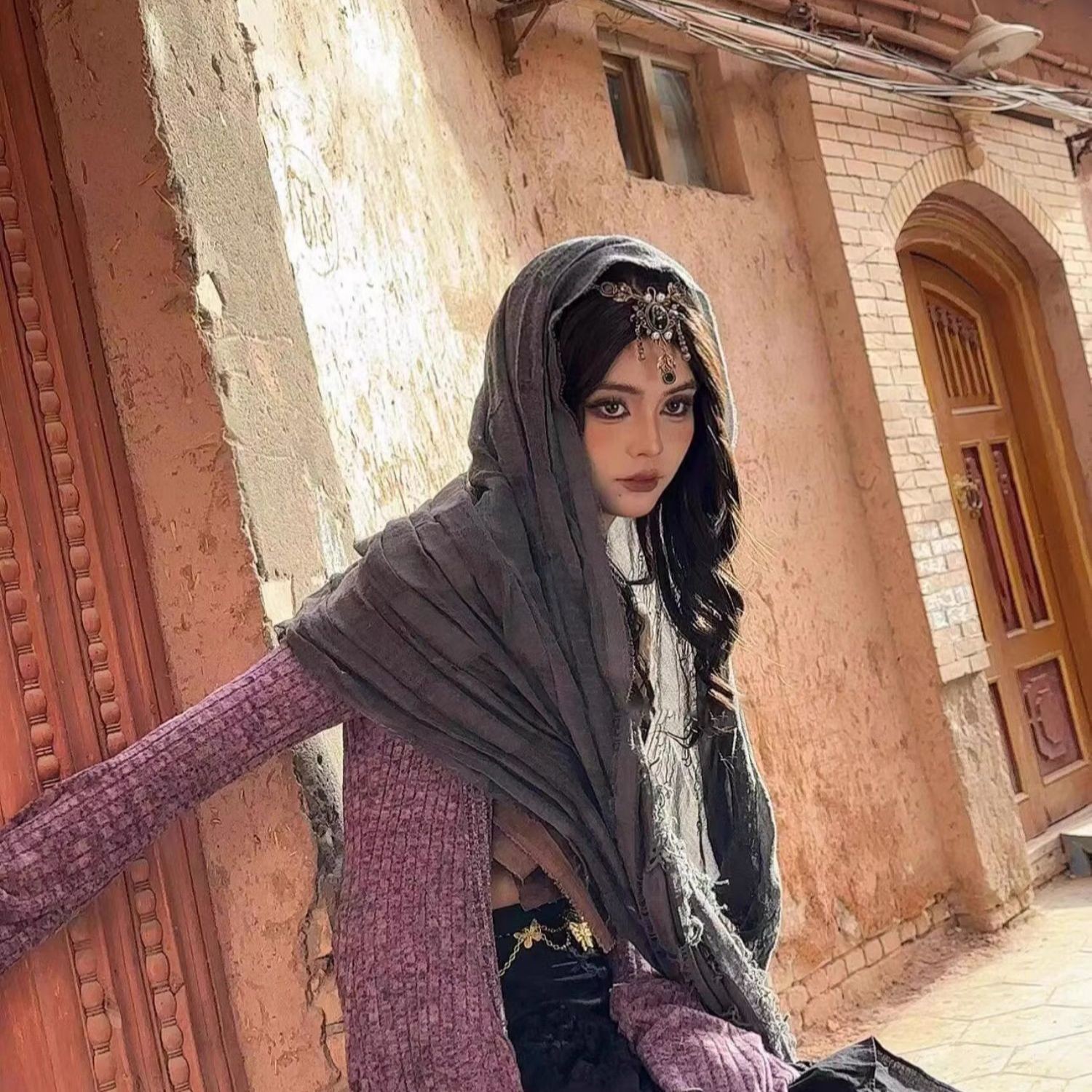 Desert Style Cotton Linen Scarf Shawl Wrap Long Head Cover for Travel Costume