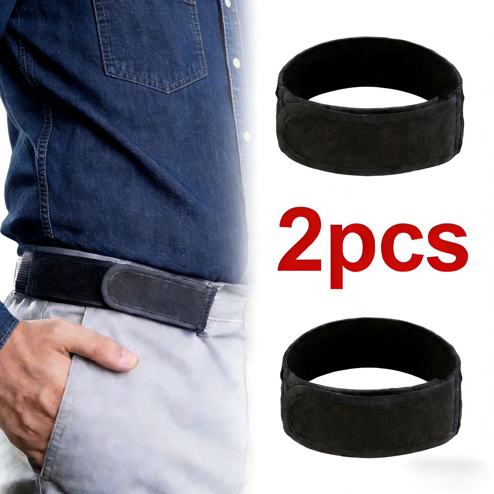 2PCS Adjustable No Buckle Belt for Men Elastic Stretch Waist Comfort Belt/L size