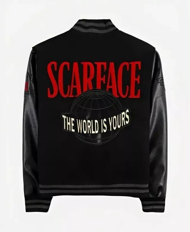 Gift For Him/Her. Scarface Tony Montana The World Is Yours Black Varsity Jacket