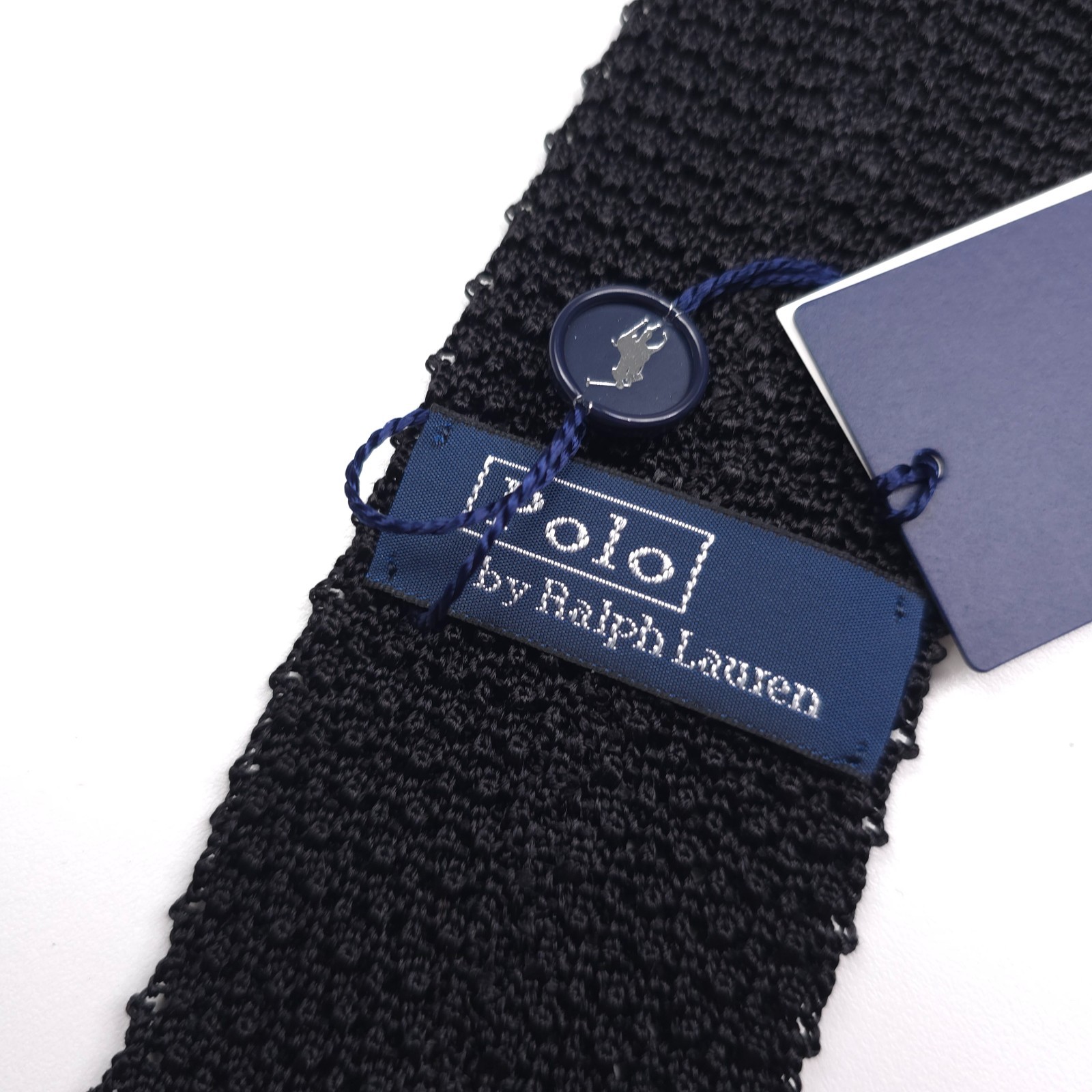 Polo Ralph Lauren Knit Silk Tie Mens One Size Solid Black Handmade in Italy