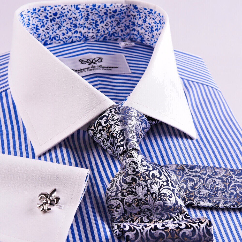 Best Seller Blue Stripe WInchester Shirt With Blue Floral Inner Lining Restocked