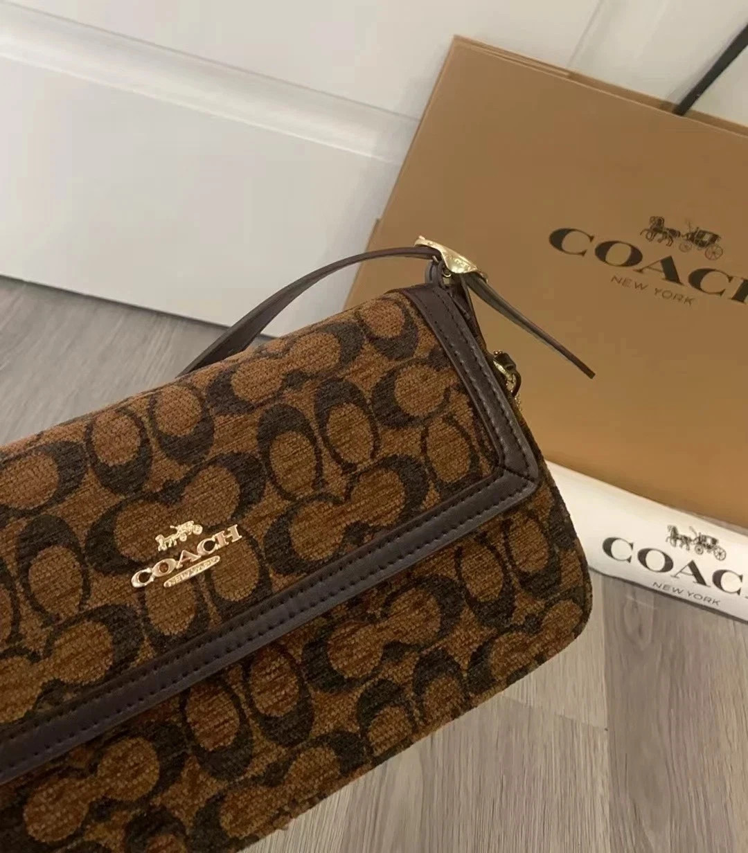 New Coach Outlet Etta Small Flap Shoulder Bag in Signature Chenille CCV65