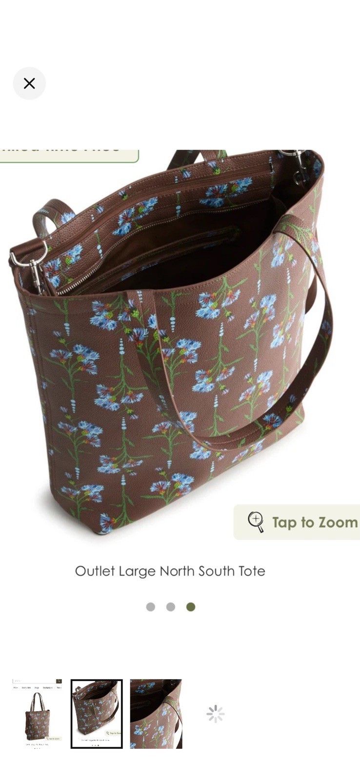 NWT Outlet Large North South Tote in Faux Leather Bachelor Button Dot Floral