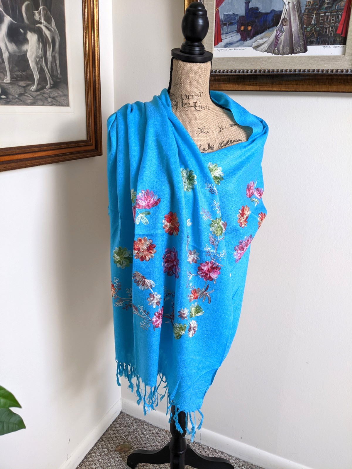 MEXICAN EMBROIDERED SOFT FRINGED SHAWL REBOZO WRAP 72 X 28 – MADE in MEXICO