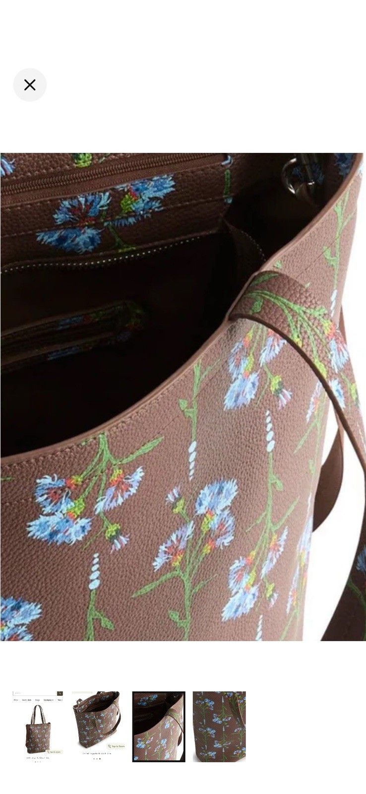 NWT Outlet Large North South Tote in Faux Leather Bachelor Button Dot Floral