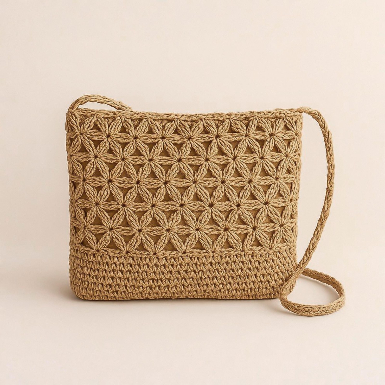 Handmade Straw Crossbody Bag Boho Floral Crochet Shoulder Bag Free Shipping US