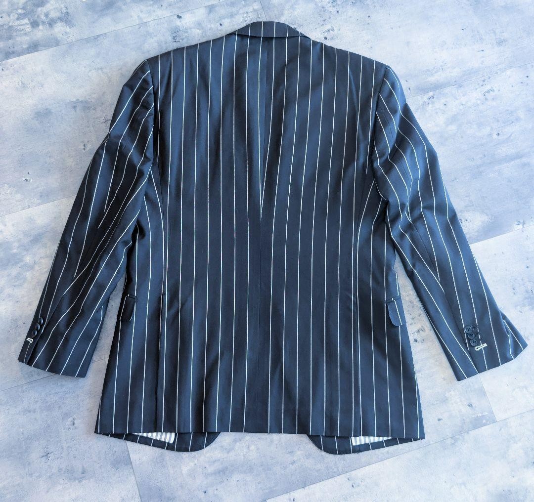 ERMENEGILDO ZEGNA Chalk Stripe Suit Black Cotton Silk Slim Fit 38R 2 Piece