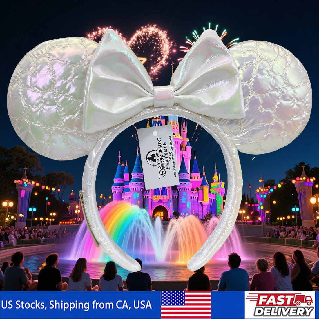 Disney-Parks White Synthetic Leather Loungefly Minnie Ears Mickey Mouse Headband