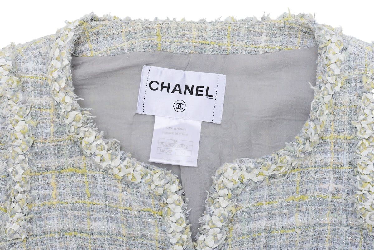 [Returns accepted] CHANEL Coco Button Tweed Collarless Jacket Outerwear 34 Blue