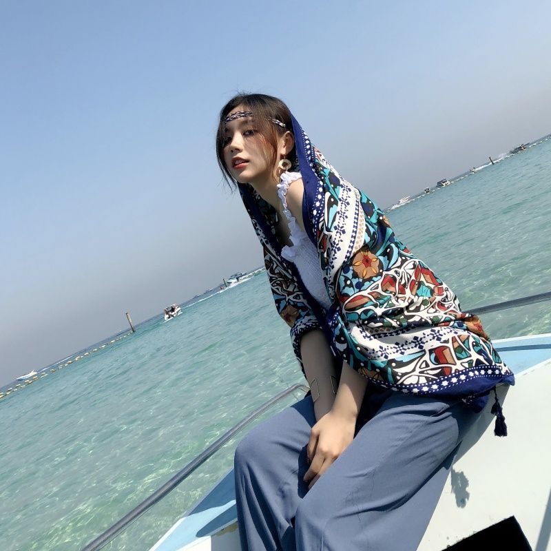 Beach Sun Protection Scarf Cotton Linen Shawl Wrap Long Cover Up Women Summer