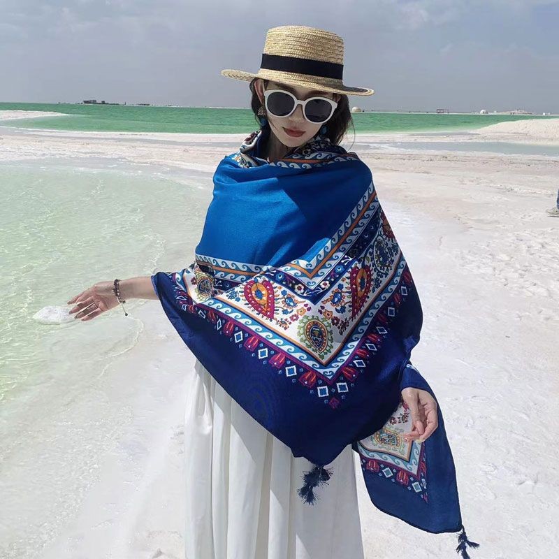 Ethnic Cotton Linen Scarf Shawl Wrap Large Cover for Travel Sun Outdoor Outfit