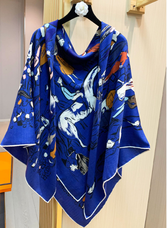 70% Cashmere 30% Silk Bandana Scarf Blue leaf Print Neckerchief Shawl wrap 53”