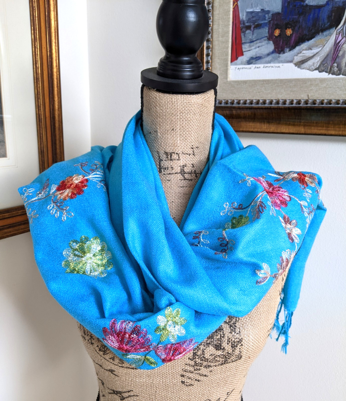 MEXICAN EMBROIDERED SOFT FRINGED SHAWL REBOZO WRAP 72 X 28 – MADE in MEXICO