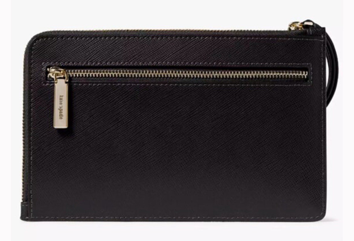 NWT Kate Spade staci medium l-zip saffiano leather wristlet Black