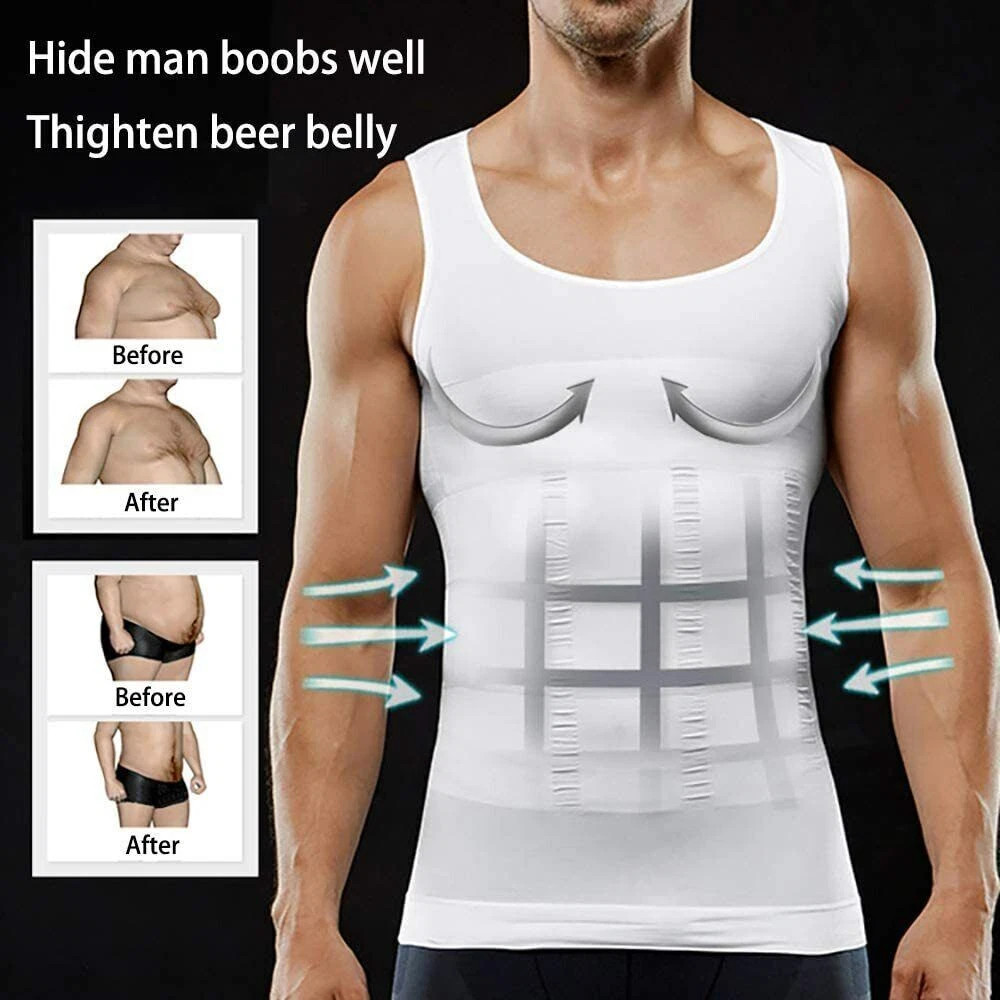 Mens Slimming Body Shaper Belly Chest Compression Vest Girdle T-Shirt Tank Top