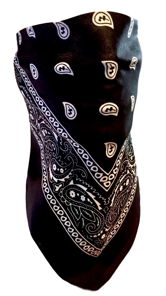 VELCRO®Brand ADJUSTABLE BLACK PAISLEY FACE COVER REVERSIBLE BIKER NECK BANDANA