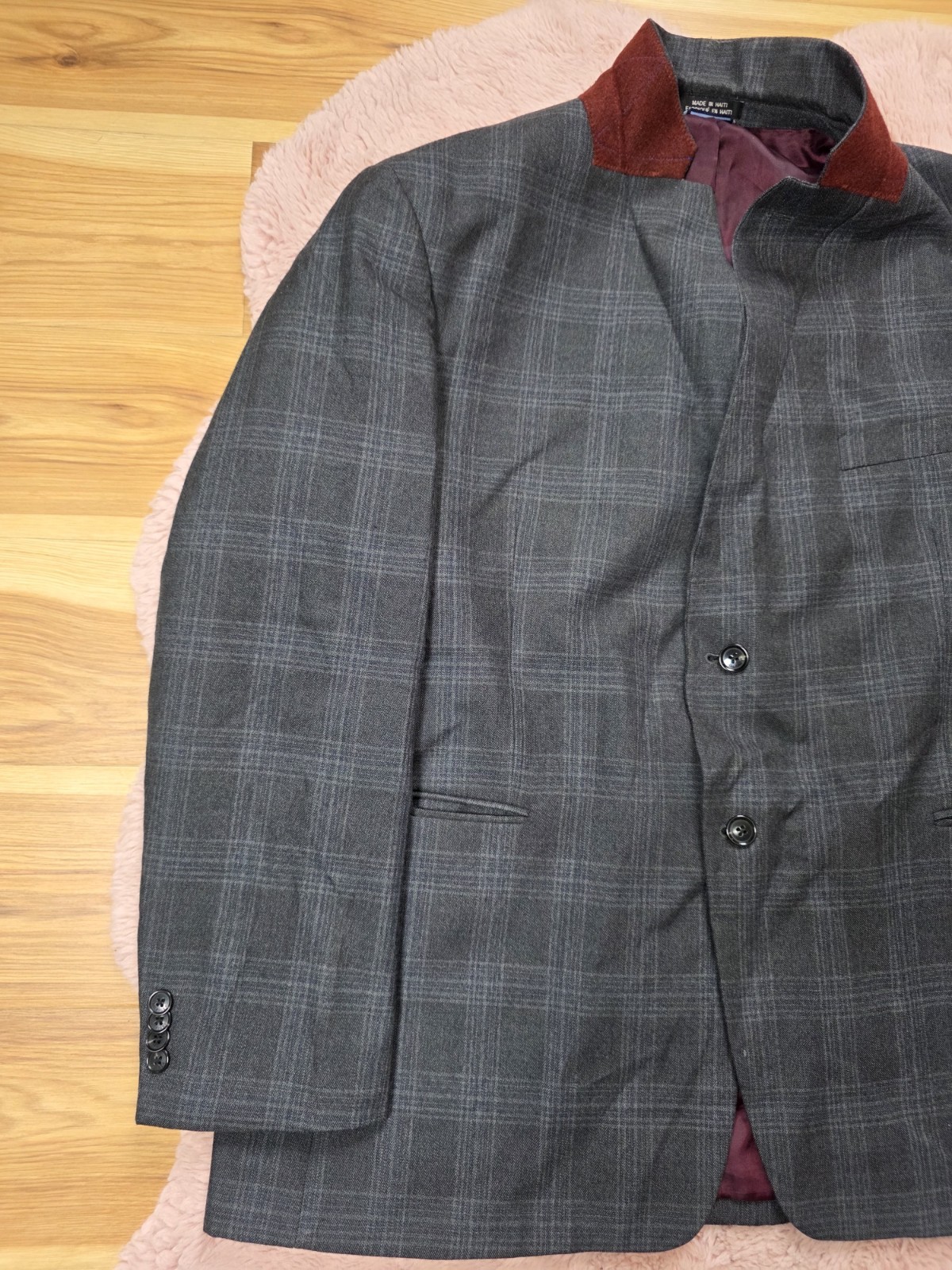 Tommy Hilfiger Men’s Gray Plaid Blazer 48R 3-Button Single-Breasted