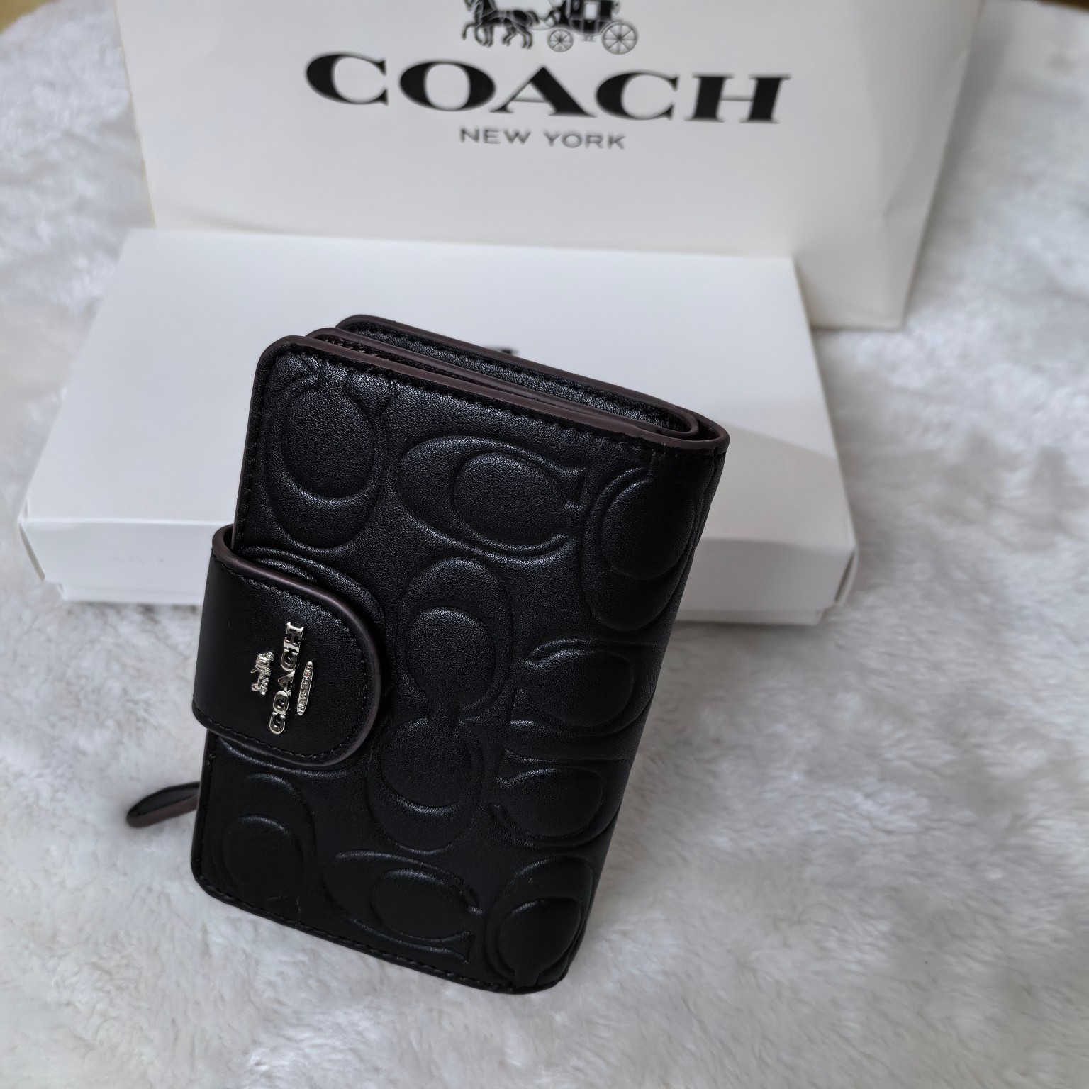 COACH Medium Corner Zip Wallet With Signature CM241 Black outlet New