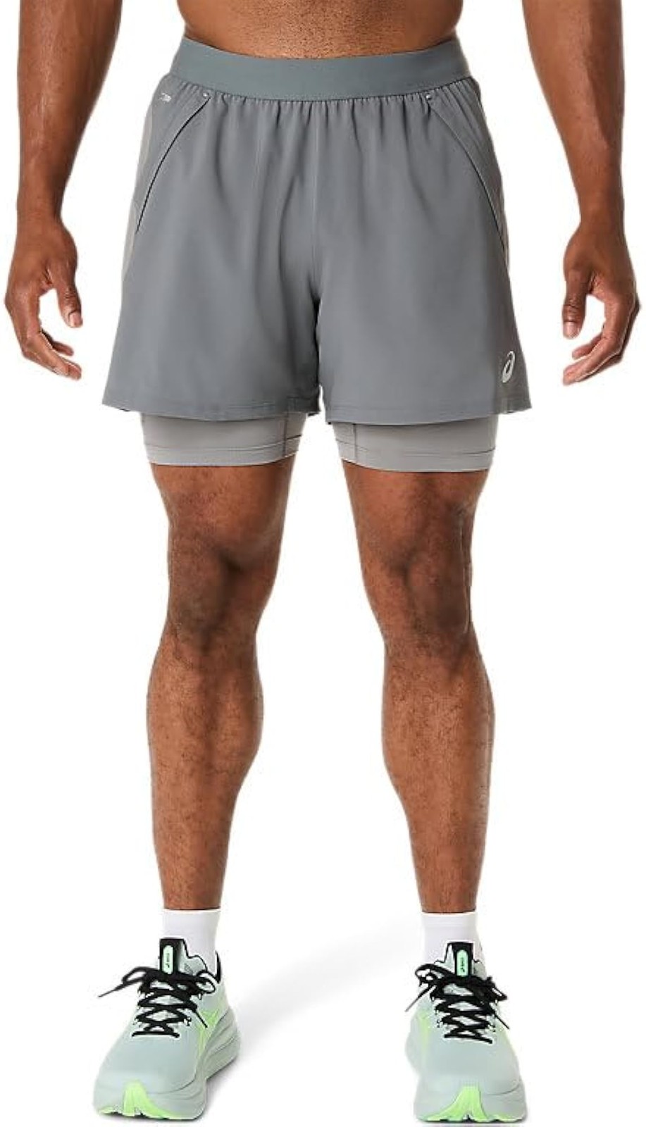 ASICS Men’s Road 2N1 5IN Short Running Apparel, L, Clay Grey/Steel Grey/Illumina