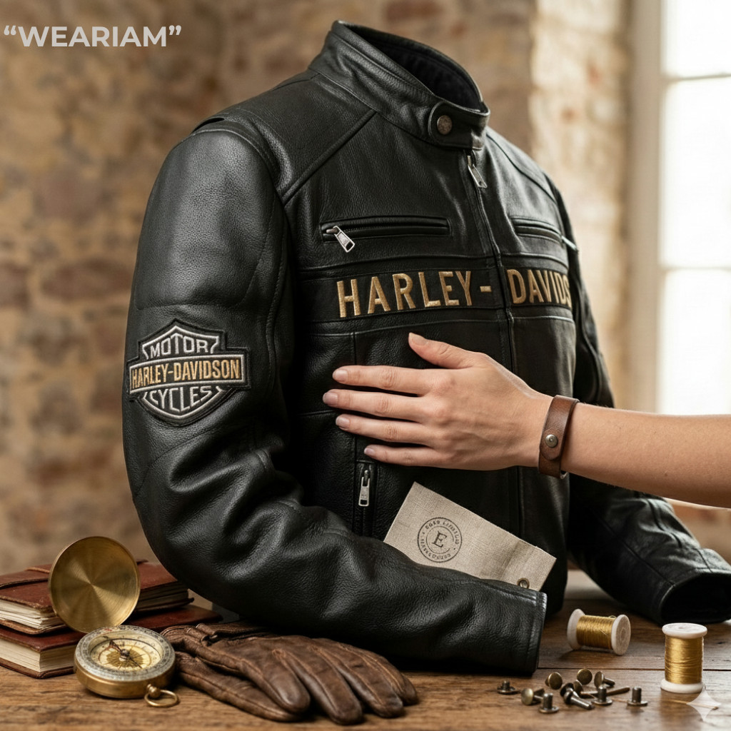 Harley Men’s Black Biker Jacket – Real Cowhide Leather Motorcycle Jacket