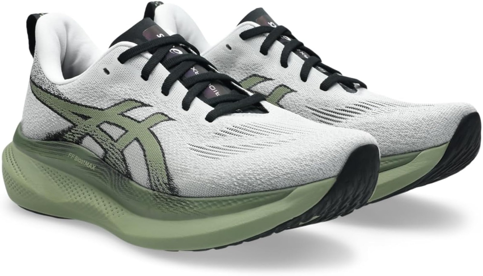 ASICS Men’s GLIDERIDE MAX 2 Running Shoes, 12.5, White/Moss – White/Moss – 12.5