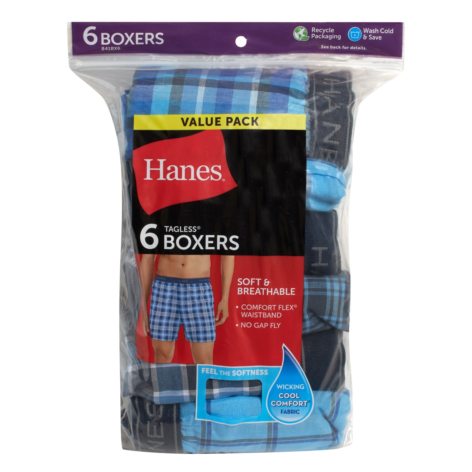 Hanes Men’s 6-Pack Woven Boxers Wicking Cool Comfort Flex Waistband Breathable
