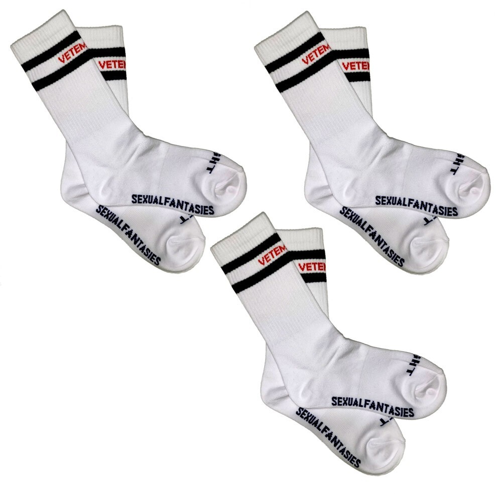 3-Pack VETEMENTS Sexual Fantasies Men’s Socks – White – One Size – Free Shipping