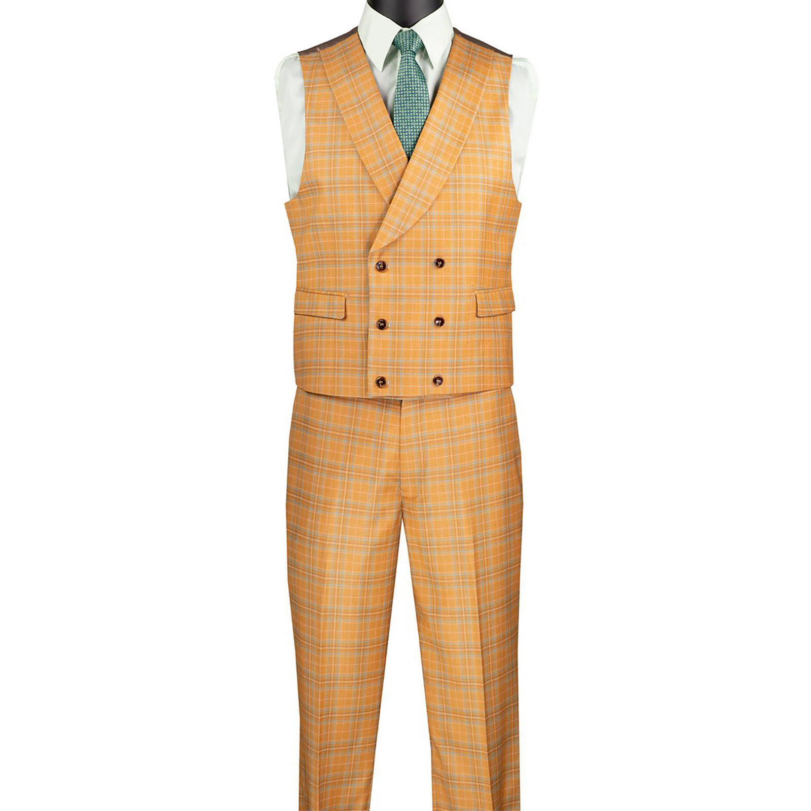Handsome Men Modern-Fit, 3-pc Windowpane Suit ORANGE (Stretch), w/Socks, $359+