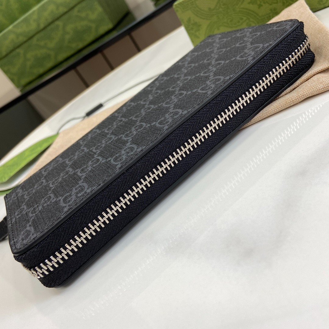 GG Black Supreme Canvas Kingsnake Zip Around Long Wallet 19*10*2.5