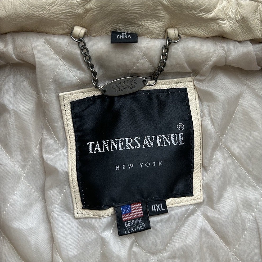 Tanners Avenue Men’s Leather Bomber Jacket Money Pattern Hood Faux Fur XL