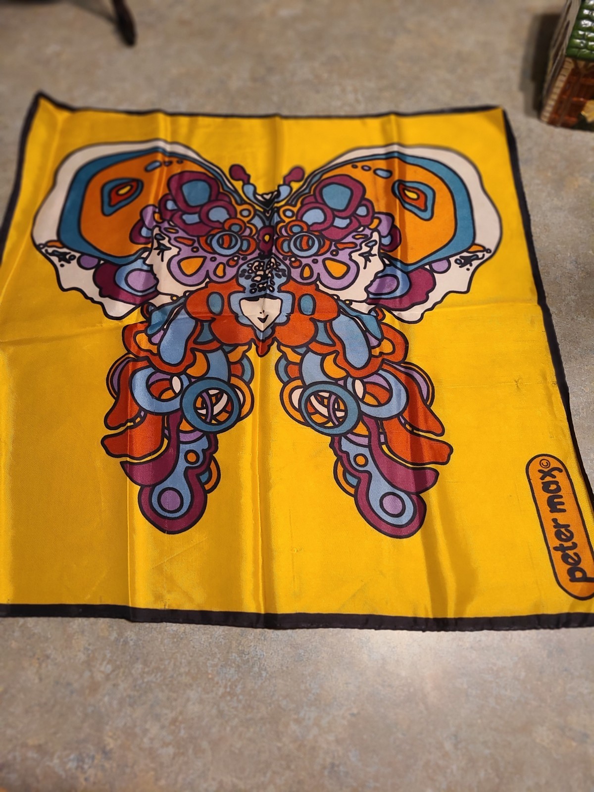 Peter Max Authentic 60s Psychedelic Butterfly Silk Scarf. 21″ Square. Rare Find.