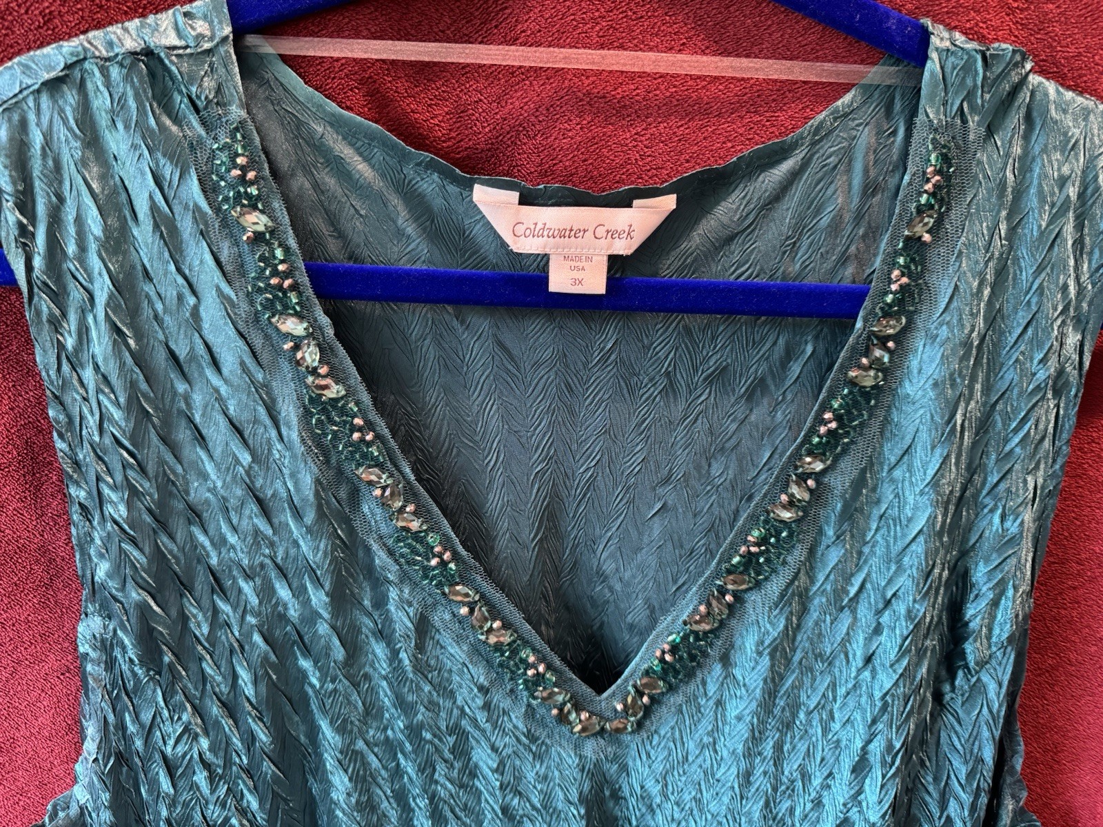 Komorav Green Satin Silk Beaded V-Neck Sleeveless Tiered Maxi Dress 3X