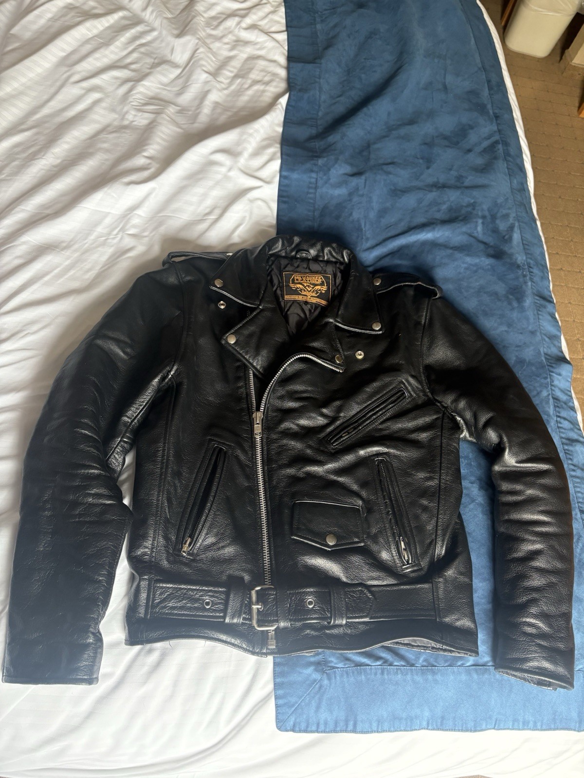 Milwaukee Leather Men’s Biker Motorcycle Jacket Black Brando Cowhide Size M