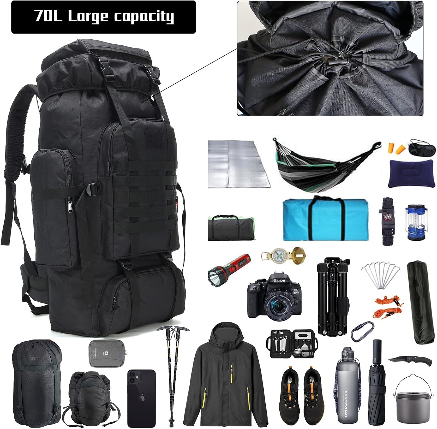 80L/100L Outdoor Hiking Military Tactical Backpack Camping Rucksack Trekking Bag