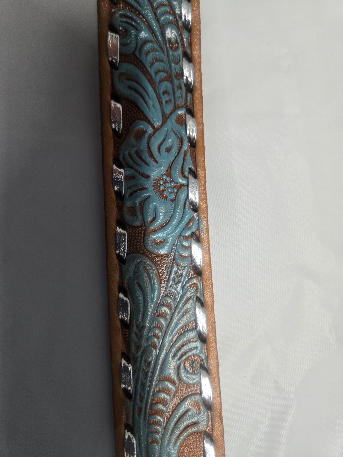 Krazy Cow Leather Belt With Faux Turquoise Buckle, Style 8180T