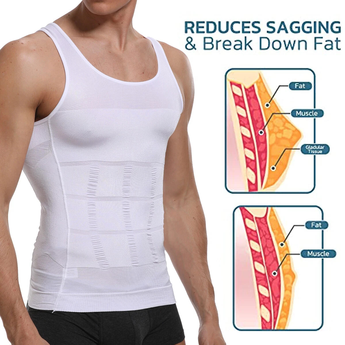 Mens Slimming Body Shaper Belly Chest Compression Vest Girdle T-Shirt Tank Top