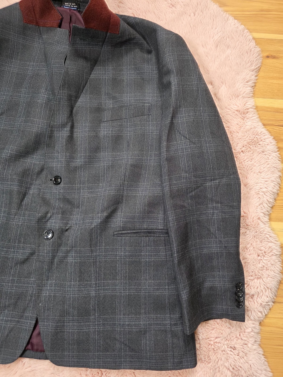 Tommy Hilfiger Men’s Gray Plaid Blazer 48R 3-Button Single-Breasted