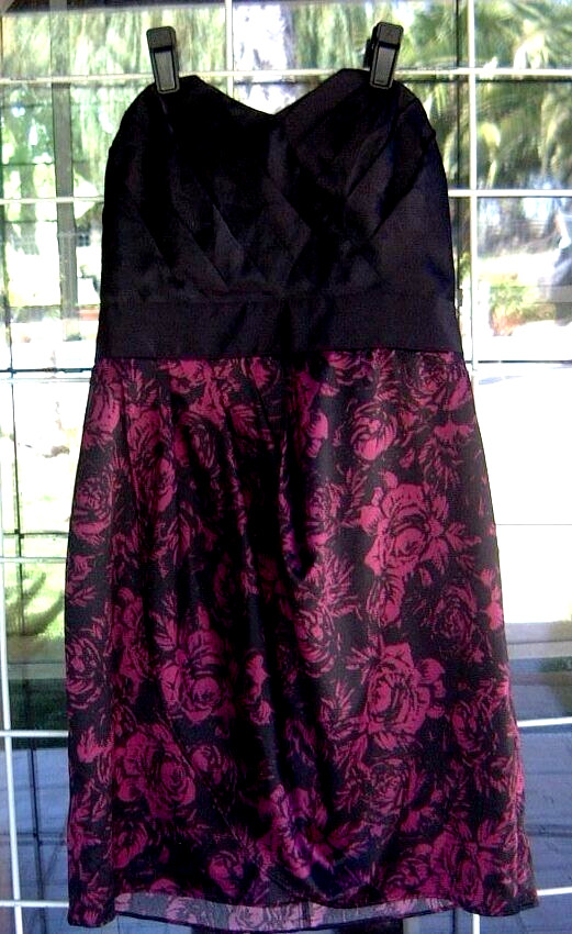 New Empire Waist Elle Strapless Satiny Floral Dress Sz. 2 30″ Bust