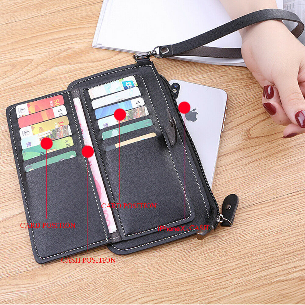 Women Leather Clutch Wallet Fashion Zip Long Purse Card Holder Phone Handbag