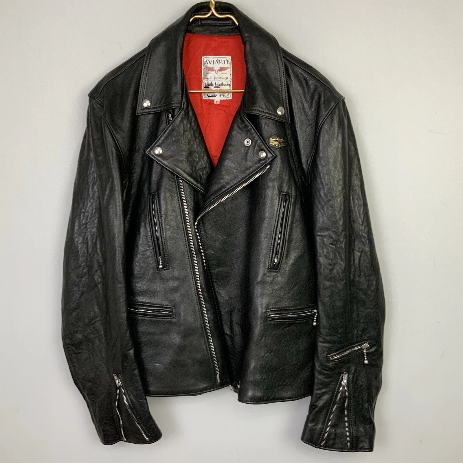 Lewis Leathers Aviakit Lightning 402 Black Leather Moto Jacket Mens 44 2XL