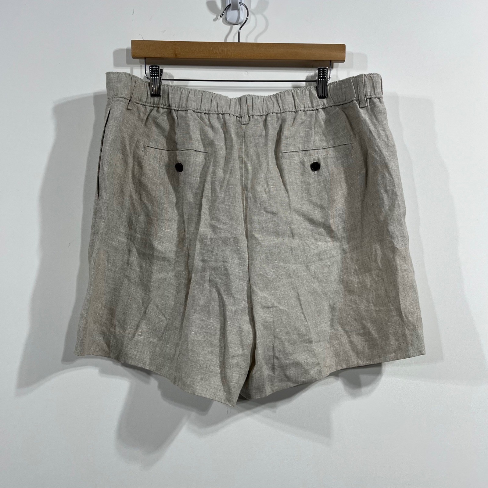 J.Crew Womens Beige Linen Shorts Elastic Back Waist Flat Front Old Money Preppy