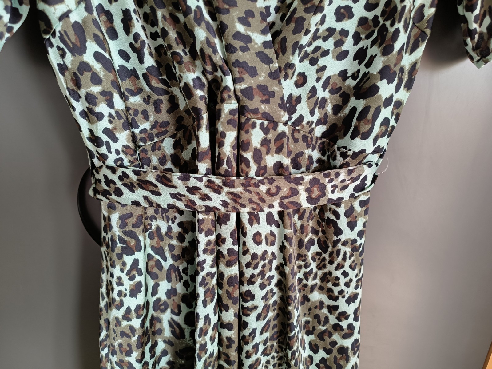 Quiz Green Satin Leopard Print Long Dress UK Size 24 New with Tags
