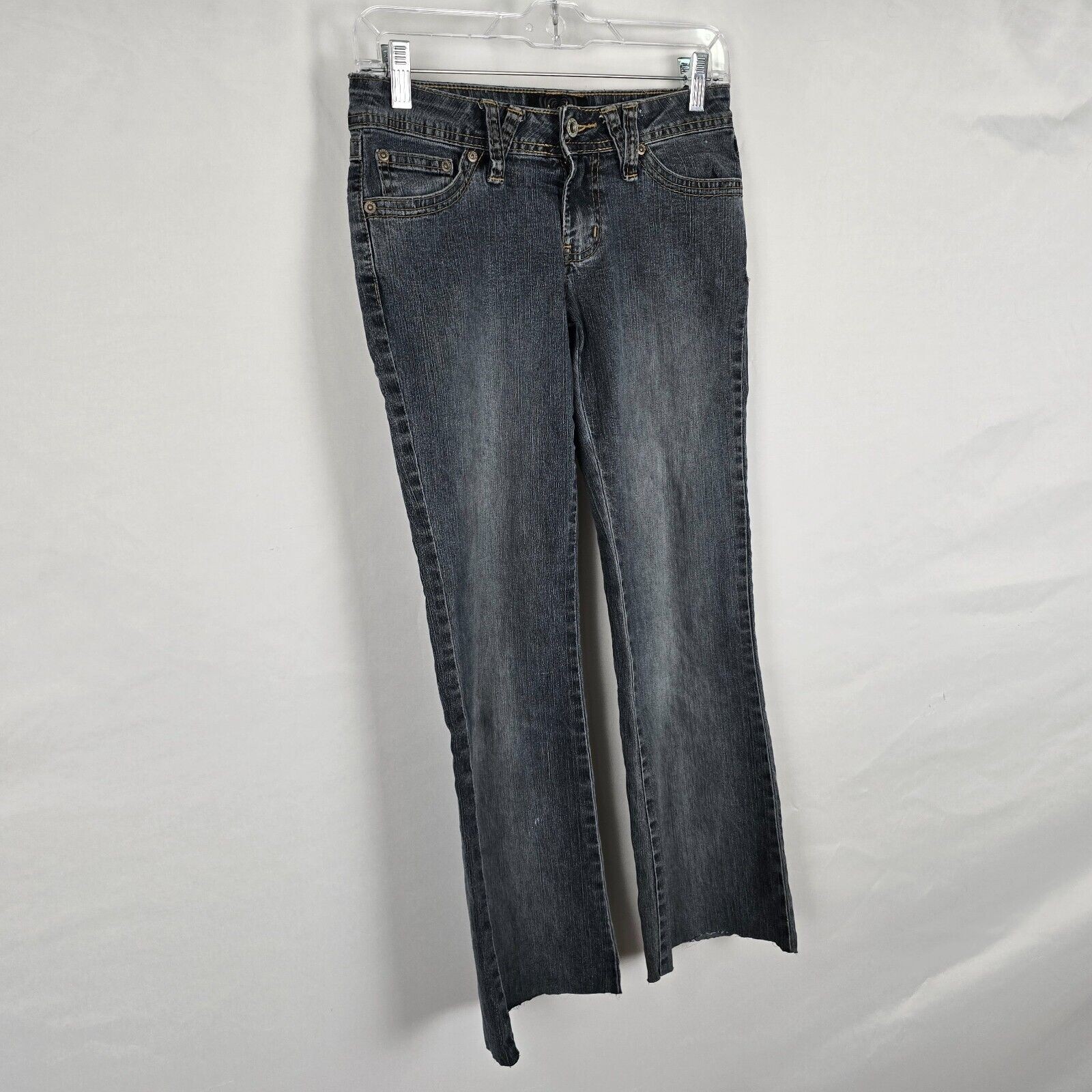 Angels Jeans Juniors 3 / 28 Blue Flare Raw Hem Ankle Embordered Sequin Bejeweled