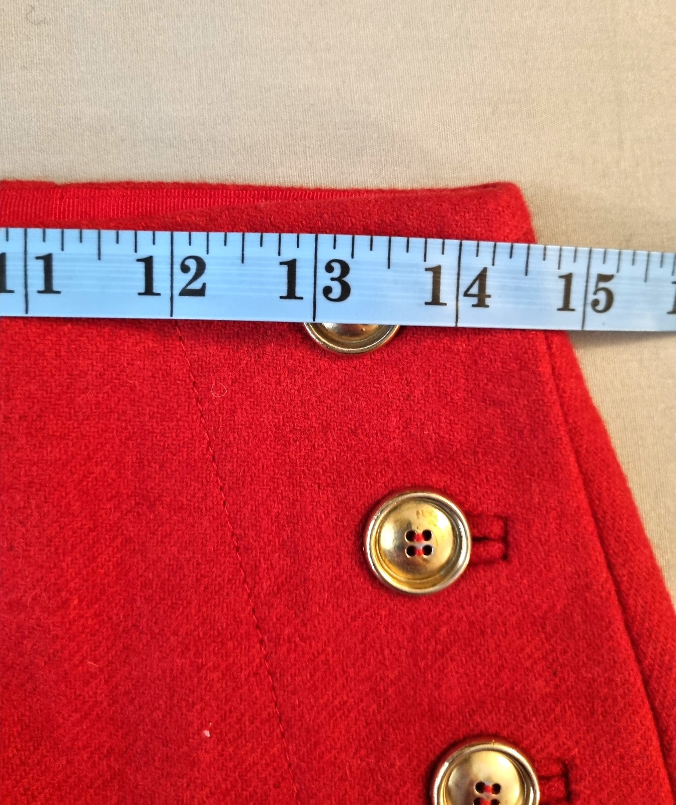 Hobbs Mini Skirt Size 10 Waist 28 in Red Gold Buttons Military