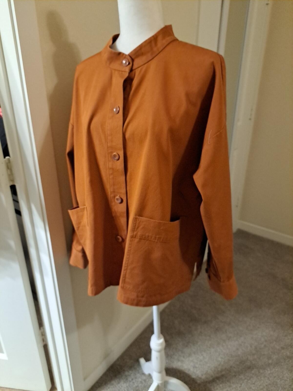 Eileen Fisher Terracotta Mandarin Collar Orga. Cotton M EUC Returns Accepted