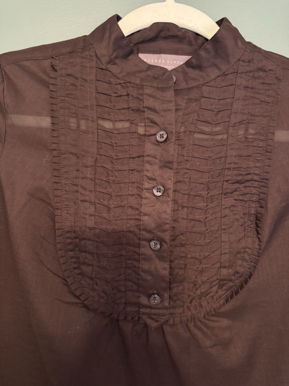Proenza Schouler White Label Brown Pintuck Cotton Blouse XS | 100% Cotton