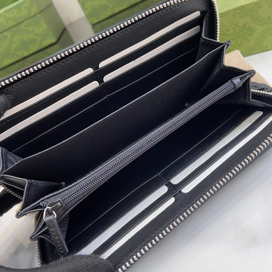 GG Black Supreme Canvas Kingsnake Zip Around Long Wallet 19*10*2.5
